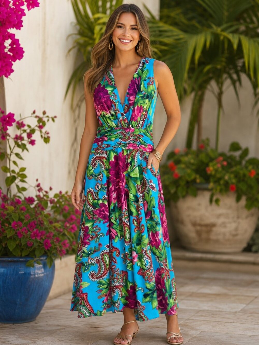 Evan Picone Turquoise Floral Paisley Maxi Dress | Size 6 | Good Condition
